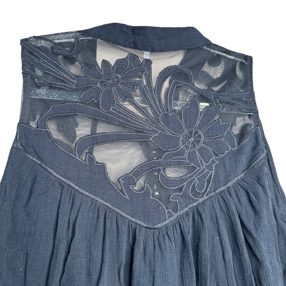 Free People Western Romance Mesh Lace Applique Tank Top Blouse Black Womens XS - Picture 8 of 9